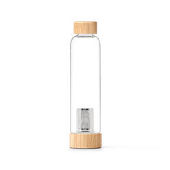 Glas-Tee-Trinkflasche 550ml mit Edelstahlsieb, Deckel- und Boden aus Bambus