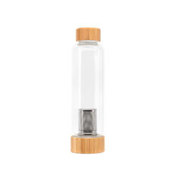 Glas-Tee-Trinkflasche 550ml mit Edelstahlsieb, Deckel- und Boden aus Bambus