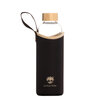 Lotus-Vita Glas-Wasserflasche 820ml mit Bambusdeckel und brauner Neoprenhülle