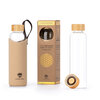 Glas-Trinkflasche 580ml mit Bambusdeckel 24k Gold in cremefarbener Neopren-Hülle