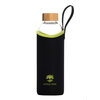 Lotus-Vita Glas-Wasserflasche 820ml mit Bambusdeckel und schwarzer Neoprenhülle