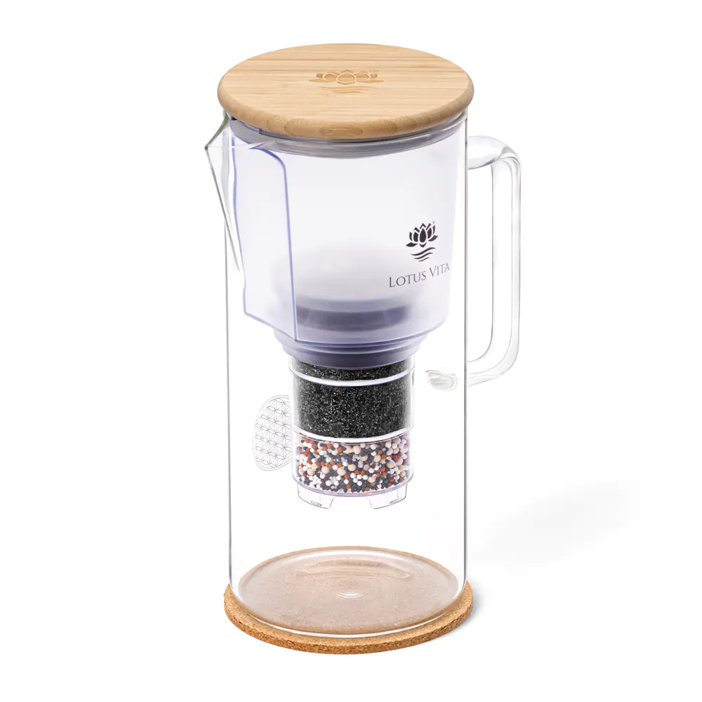 KATARA Wasserfilter Kanne 1,4L | Glas | Bambus
