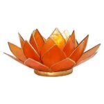 Produktbild: Lotus-Teelicht Capiz in orange mit Goldrand.