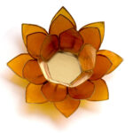 Produktbild: Lotus-Teelicht Capiz in orange mit Goldrand.