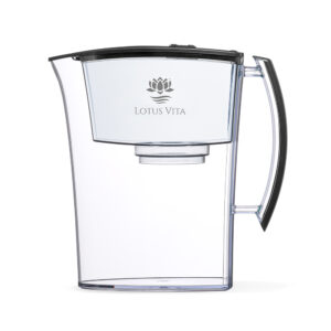 Produktbild: Wasserfilter Kanne Lotus mit Deckel und Griff in anthrazit.