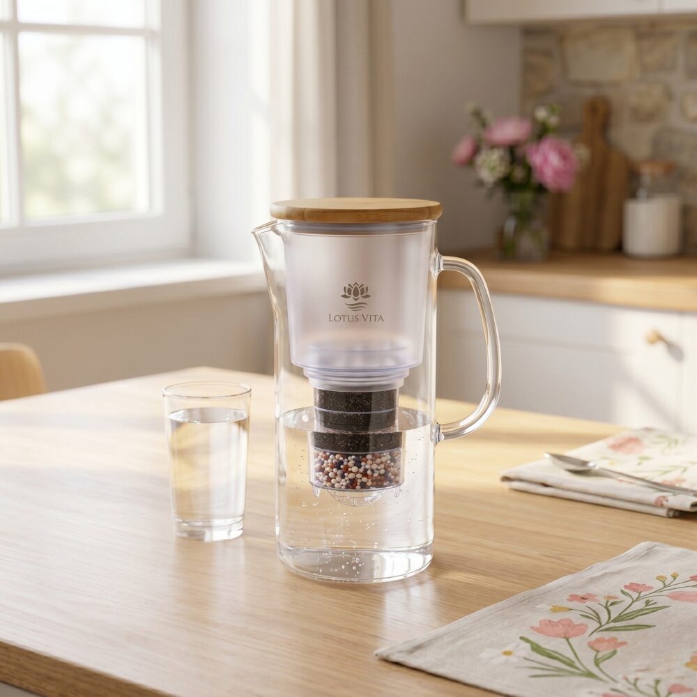 ENYA Wasserfilter Kanne 1,4L | Glas | Bambus